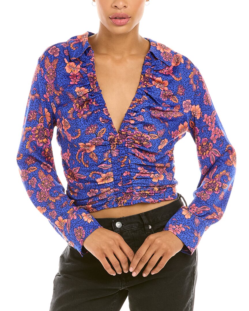 Free People I Got You Printed Ruched Top In Pink In Blue