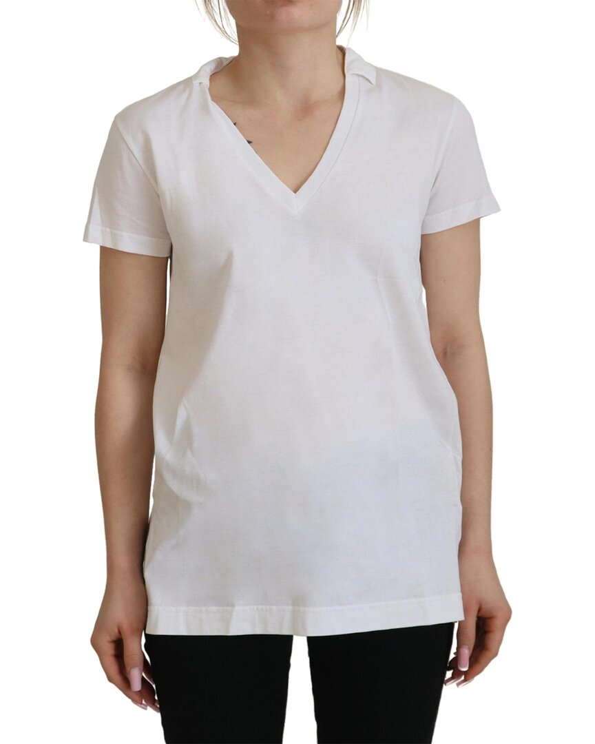 Shop Dolce & Gabbana White Short Sleeve V-neck Cotton T