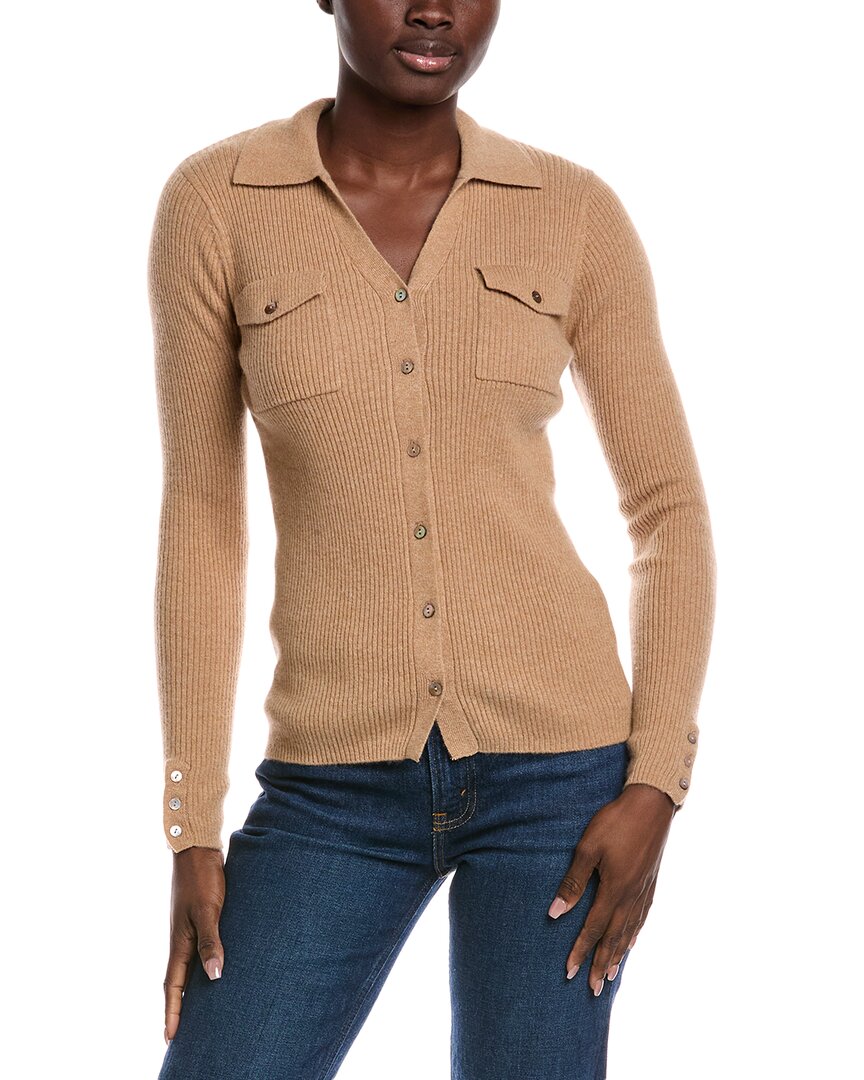 Minnie Rose Cashmere Button-up Sweater In Brown
