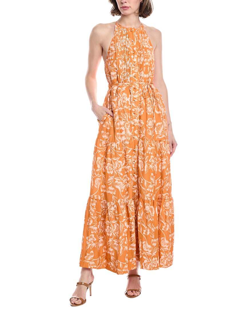 Hermoza Hilde Linen-blend Midi Dress In Orange
