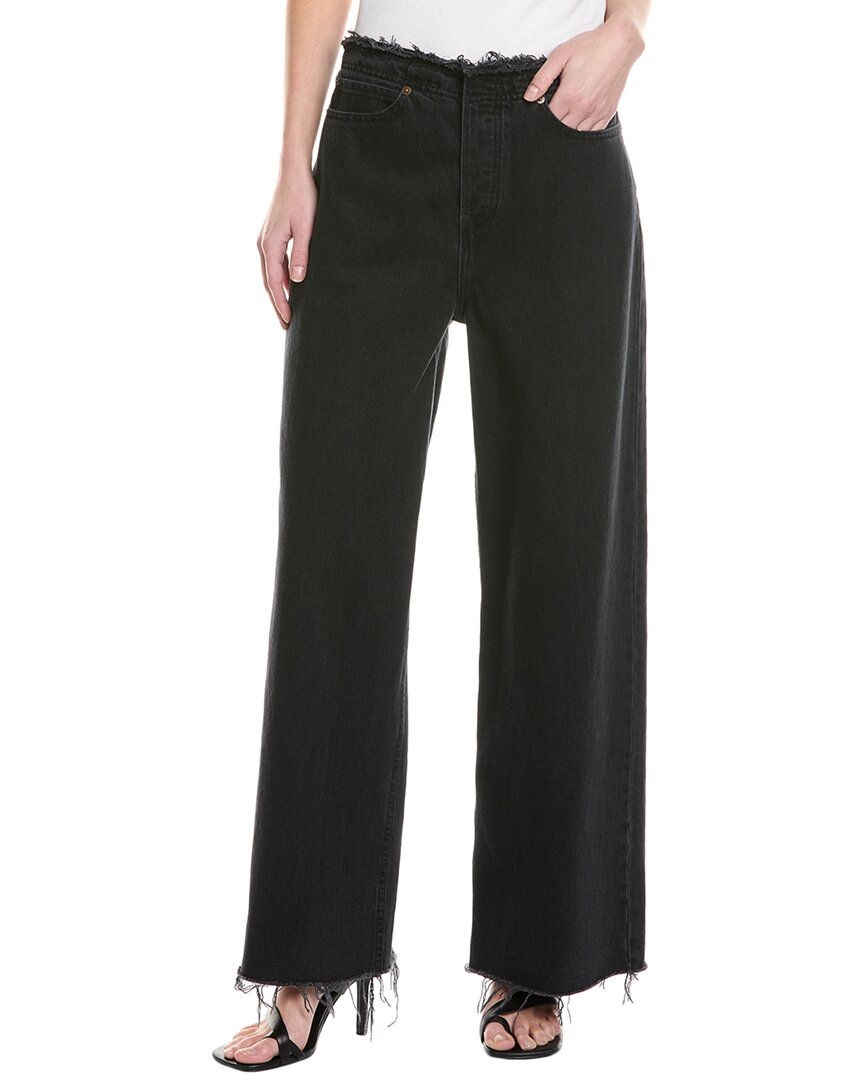 Frame Le Low Baggy Wide Leg Trimmed Jeans Pants In Black