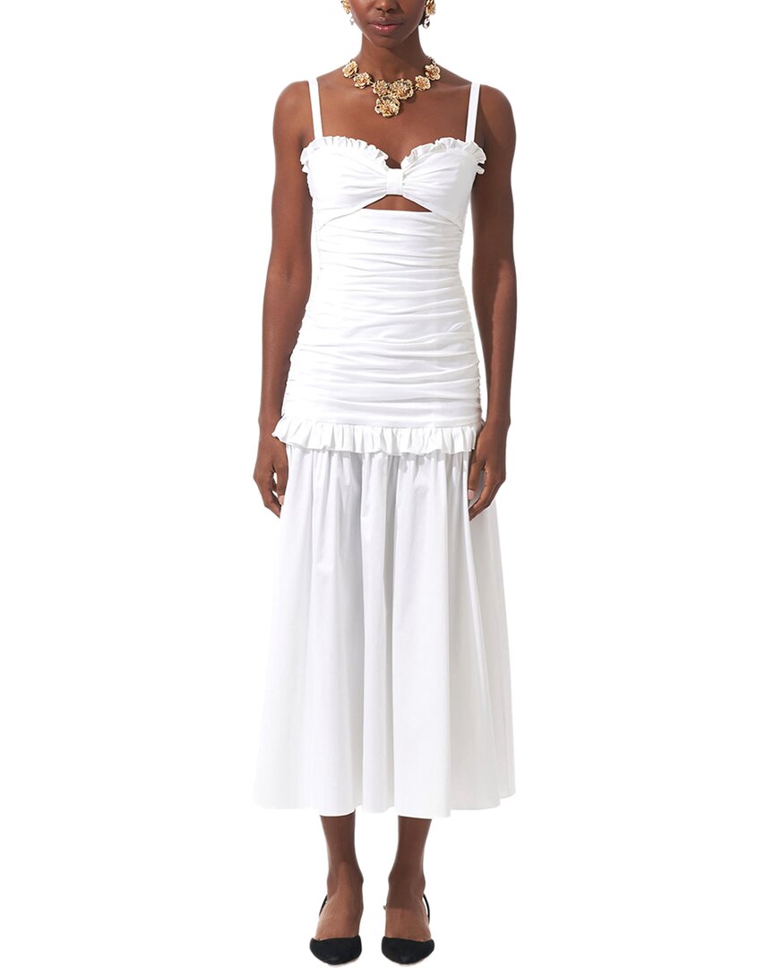 Shop Carolina Herrera Gathered Midi Dress In White