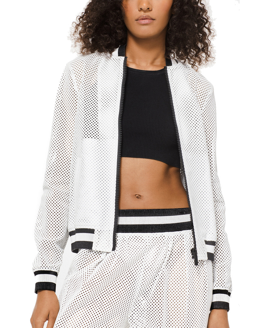 Image of Michael Kors Collection Perforated Leather Bomber Jacket