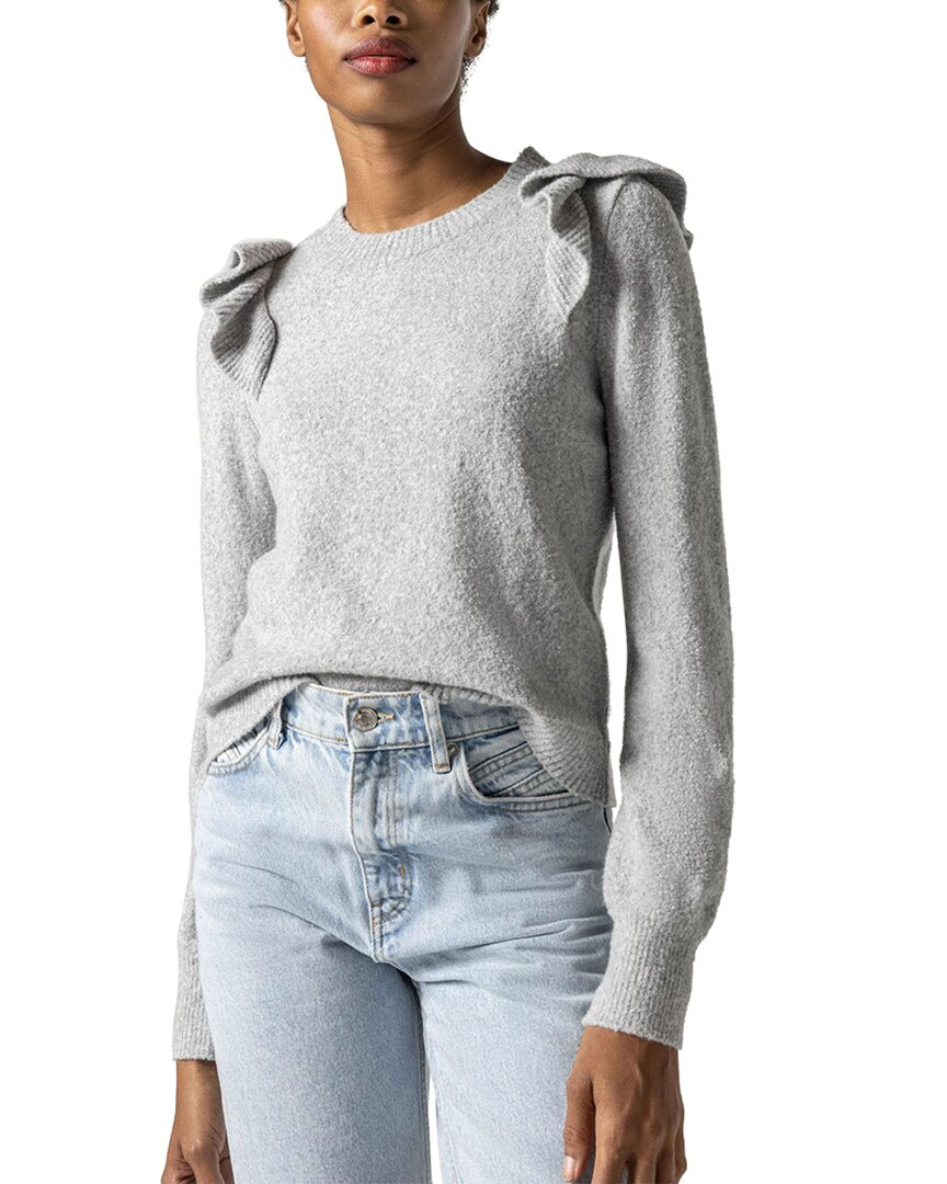 Shop Lilla P Easy Ruffle Crewneck Sweater In Grey