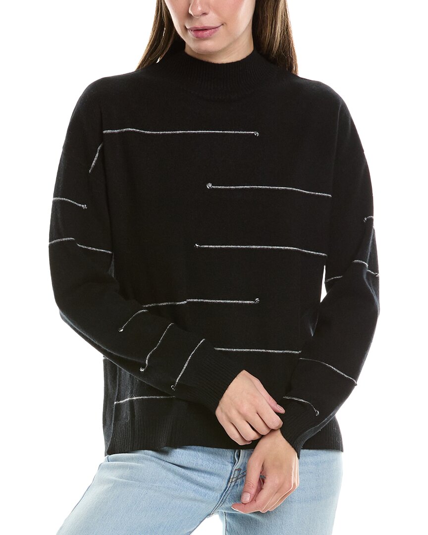 Incashmere Broken Stripe Cashmere Sweater In Black