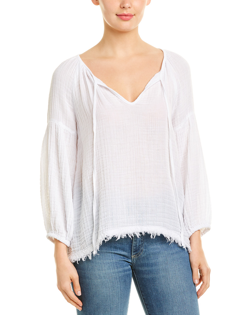 Image of Three Dots Double Gauze Peasant Top