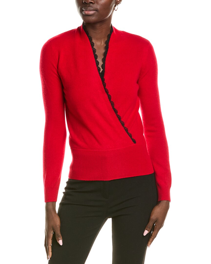 Sofiacashmere Embellished Trim Cashmere Sweater In Red