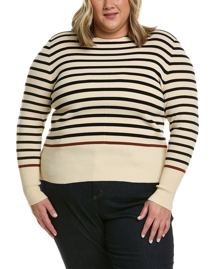 Lafayette 148 New York Plus Long Sleeve Striped Sweater In White