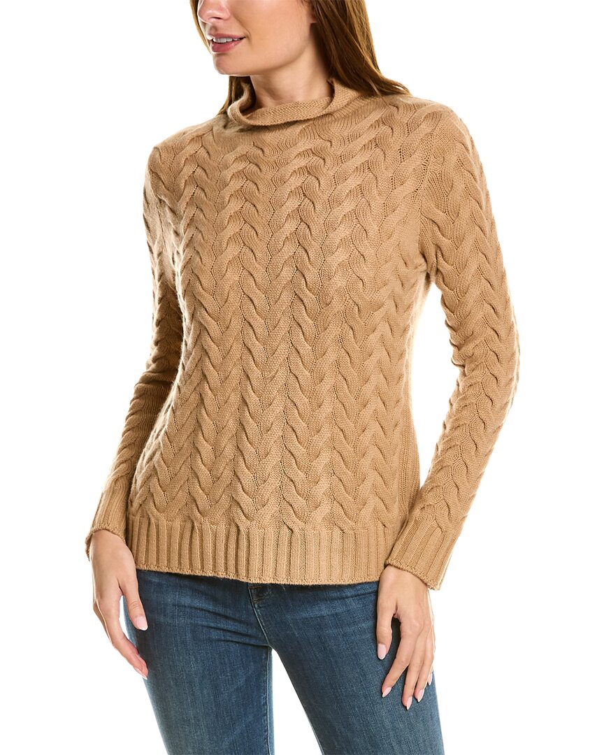 Shop Hannah Rose Simone Cable Funnel Neck Wool & Cashmere-blend Sweater In Brown