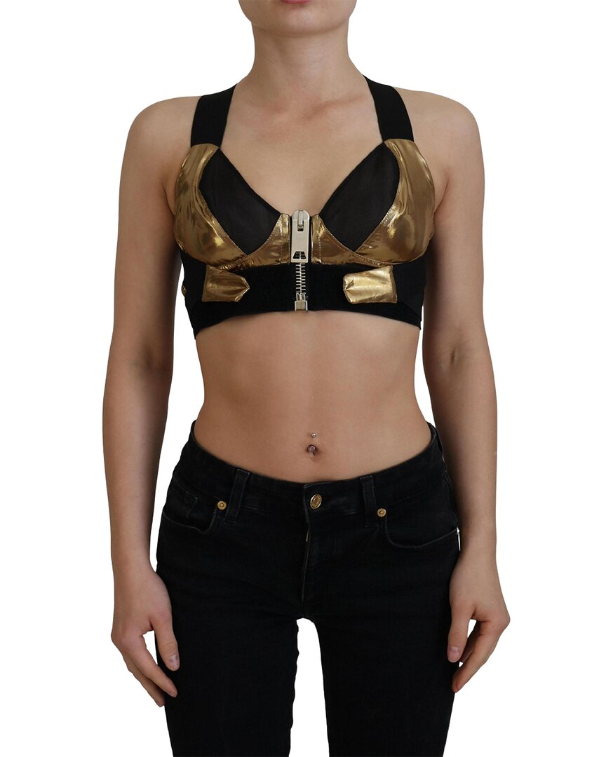 Shop Dolce & Gabbana Black Gold Sleeveless Cropped Bust
