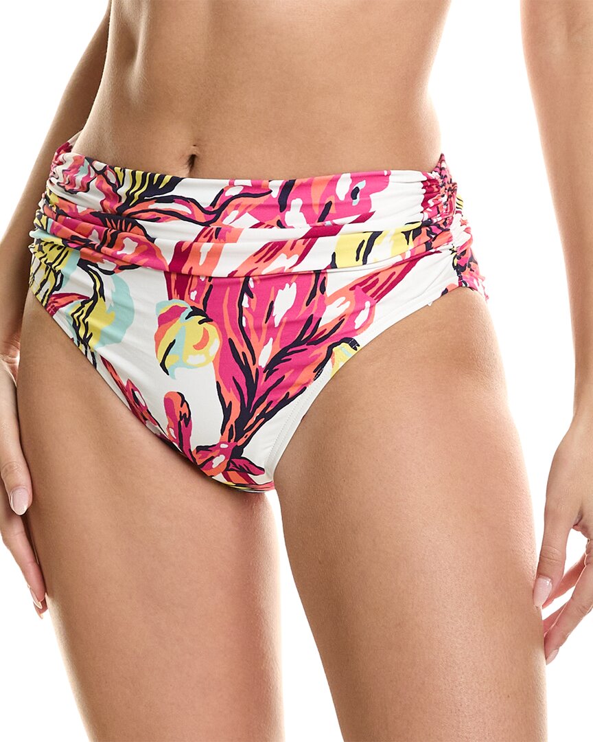 Shop Carmen Marc Valvo Shirred Waist Bikini Bottom In Pink