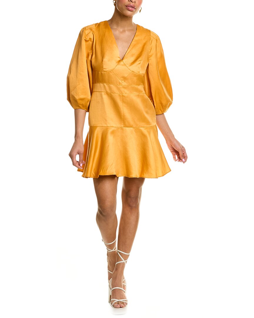 Shop Ted Baker Topstitch Linen-blend Mini Dress In Orange