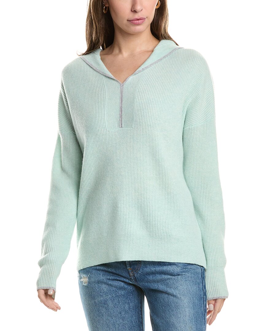 Forte Cashmere Tipped Rib Cashmere Hoodie In Green