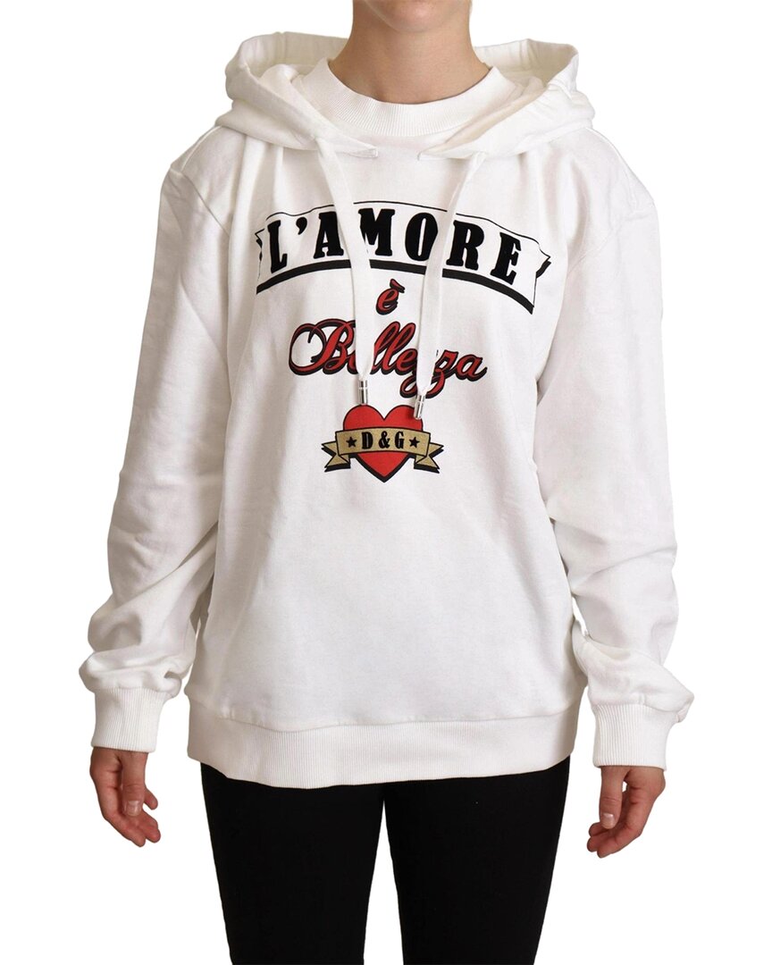 Shop Dolce & Gabbana White L'amore Hooded Pullover Wome