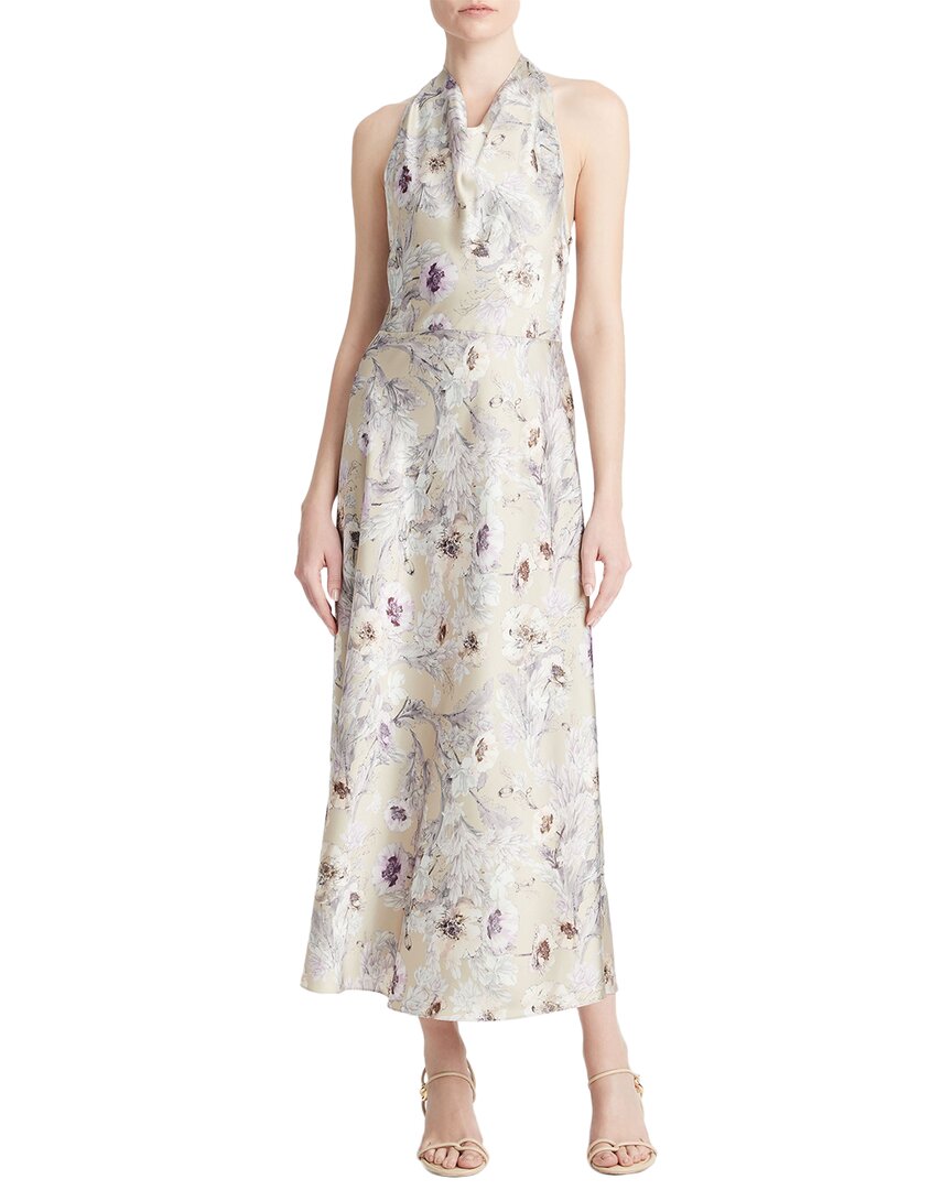 Vince Wild Flower Cowl Neck Halter Dress In White