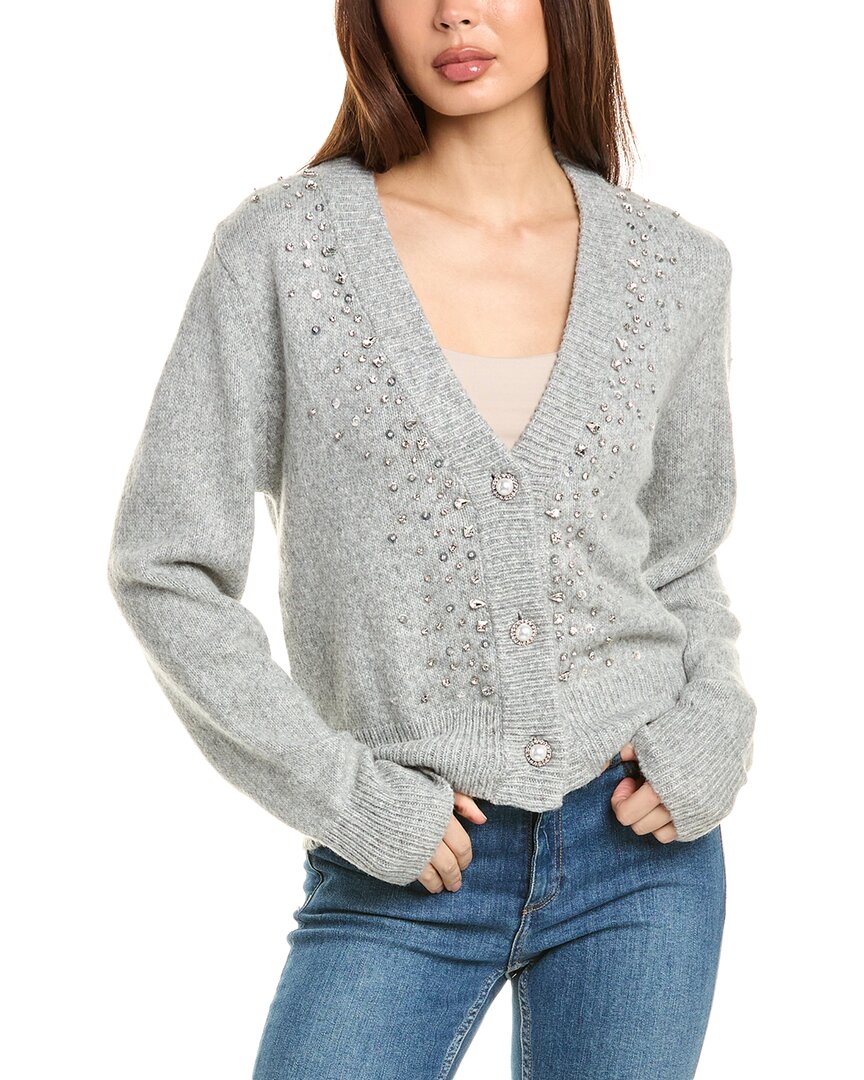 Shop Gracia Rhinestone Wool-blend Cardigan In Grey