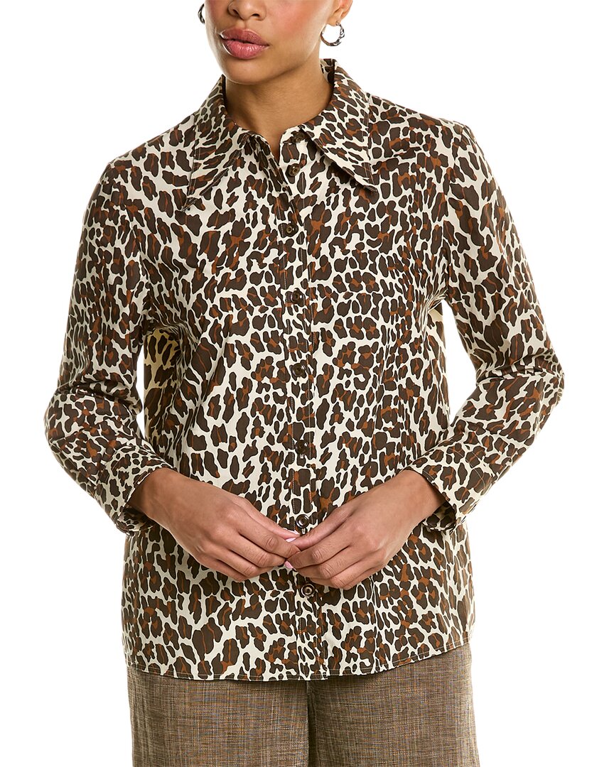 Shop Tory Burch Reva Leopard Poplin Shirt In Brown