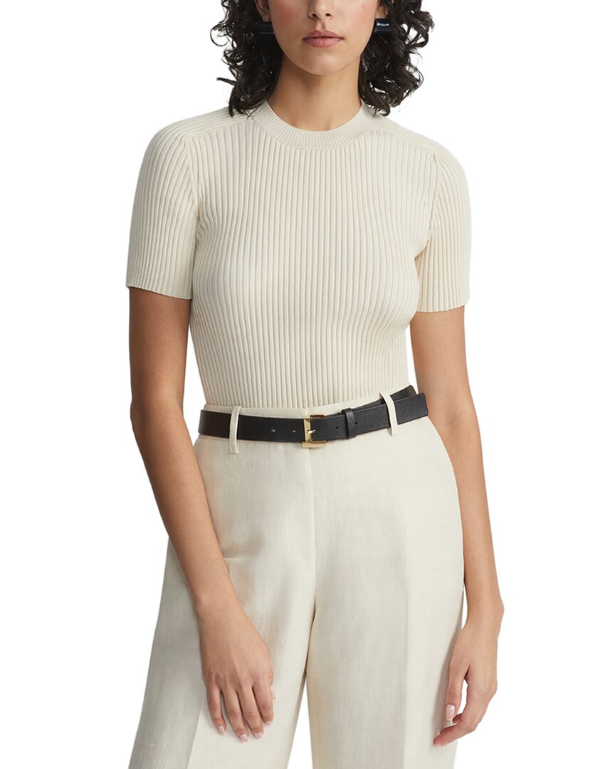 Shop Lafayette 148 New York Ribbed Crewneck Silk-blend Sweater