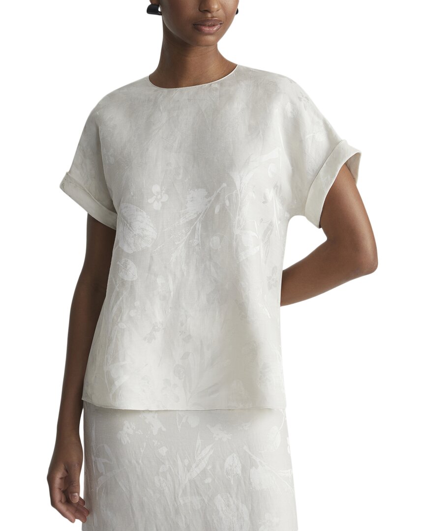 Lafayette 148 New York Cuffed Linen-blend Blouse In White