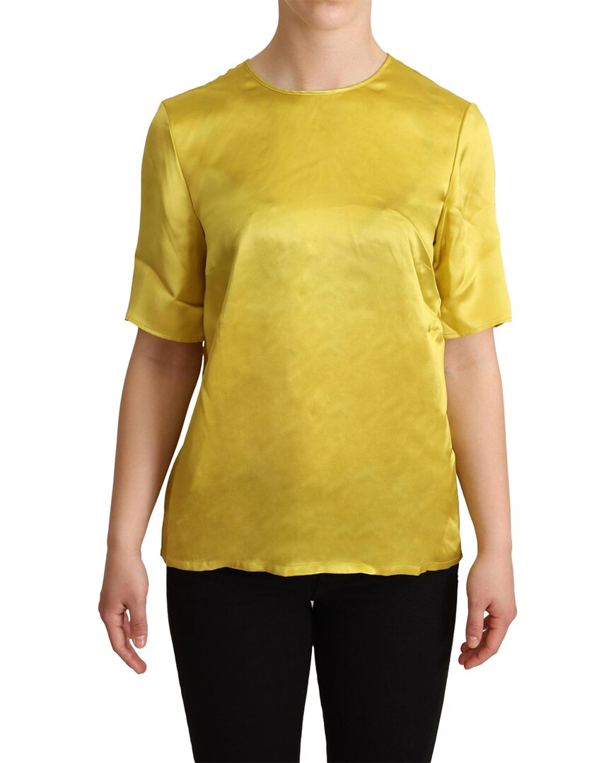Shop Dolce & Gabbana Yellow Silk Short Sleeve Blouse Wo