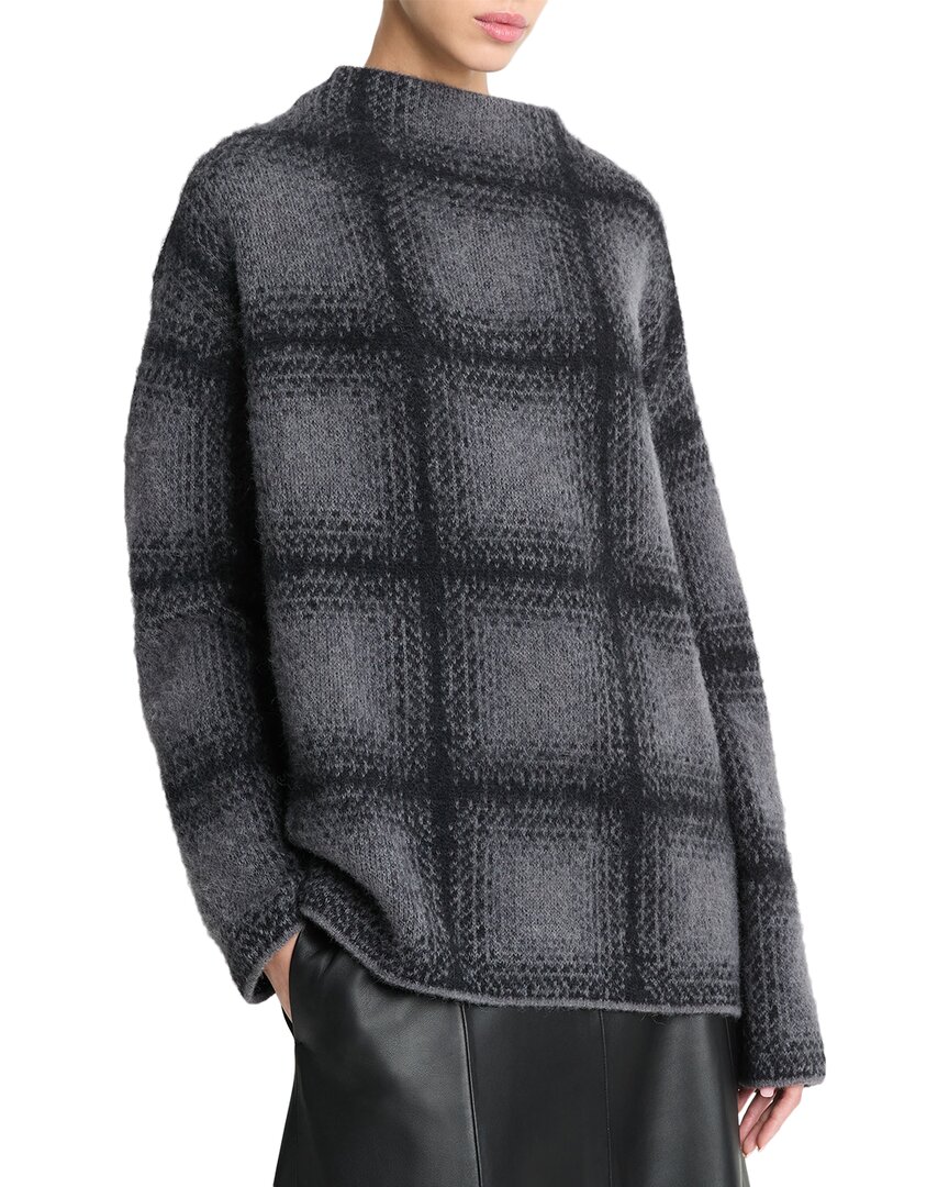 Shop Vince Shadow Plaid Funnel Neck Alpaca & Wool-blend Sweater