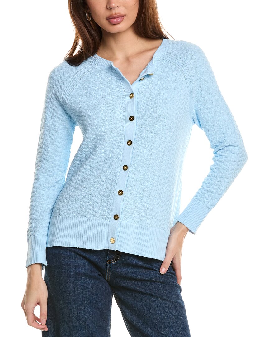 Hannah Rose Button Arrow Stitch Reversible Cashmere-blend Cardigan In Blue