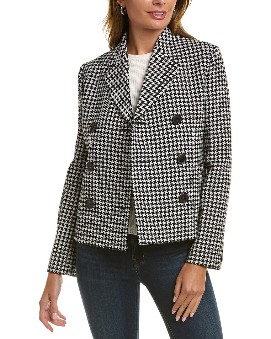 Shop Michael Kors Collection Dogtooth Wool Cropped Jacket In Black