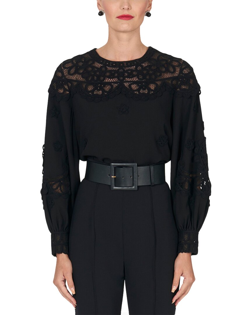 Carolina Herrera Embroidered Puff-sleeve Top With Lace Panels