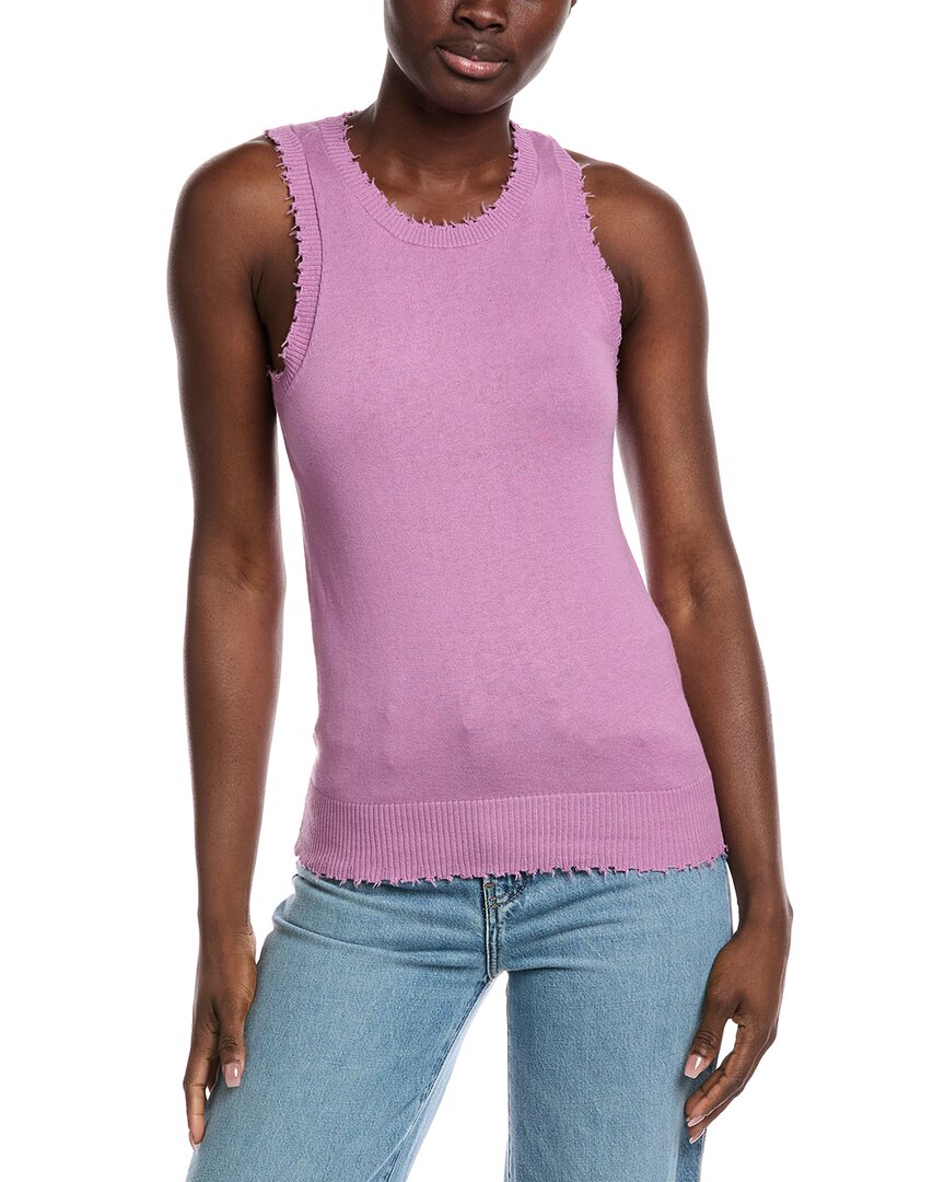 Minnie Rose Frayed Cashmere-blend Tank In Purple