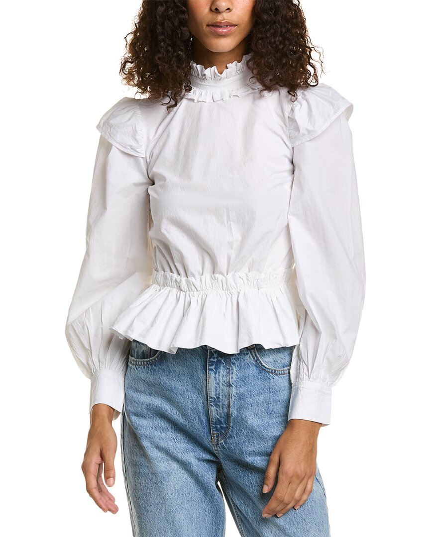 Ganni Cropped Blouse In White
