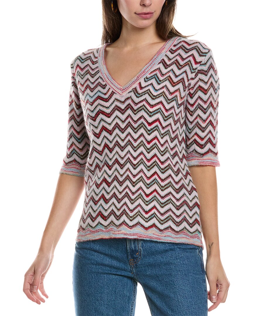 M Missoni Elbow Sleeve Mohair & Wool-blend Sweater In Red