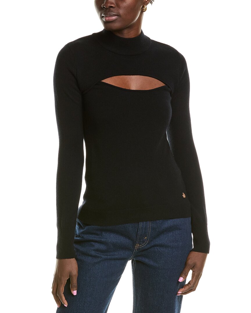 Milly Cutout Wool & Cashmere-blend Turtleneck Sweater In Black