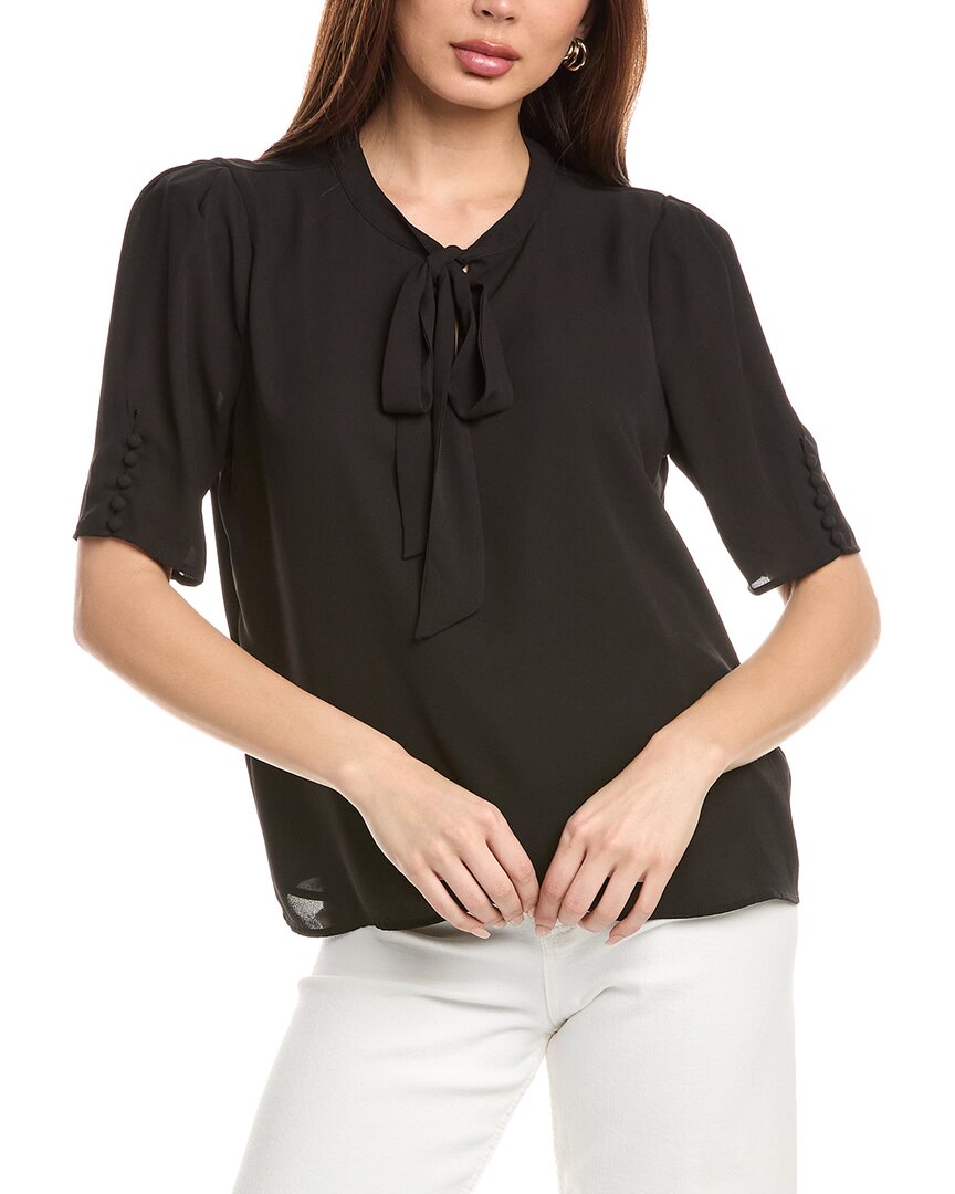 T Tahari Tie-neck Woven Top In Black
