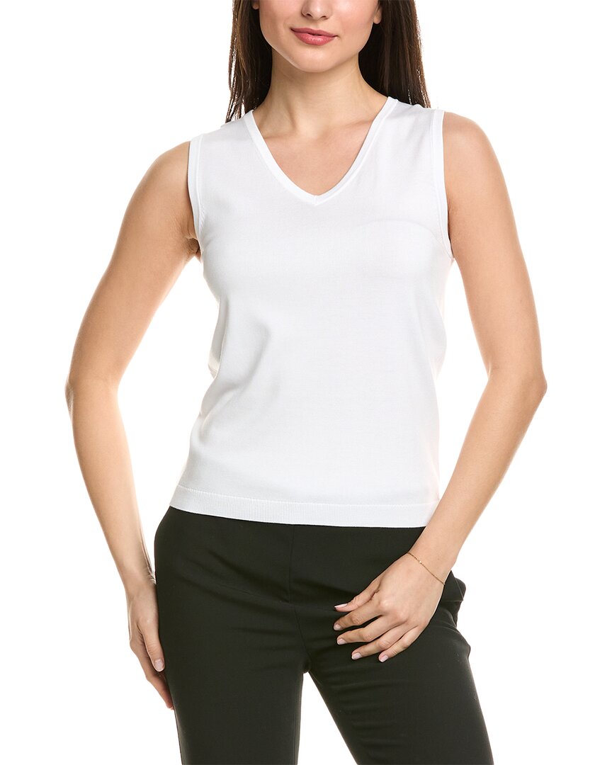 St John St. John Solid Jersey Knit V- Neck Shell In White