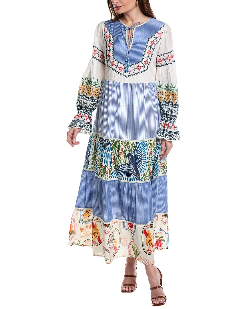 Farm Rio Pineapple Beach Embroidered Maxi Dress In Multi