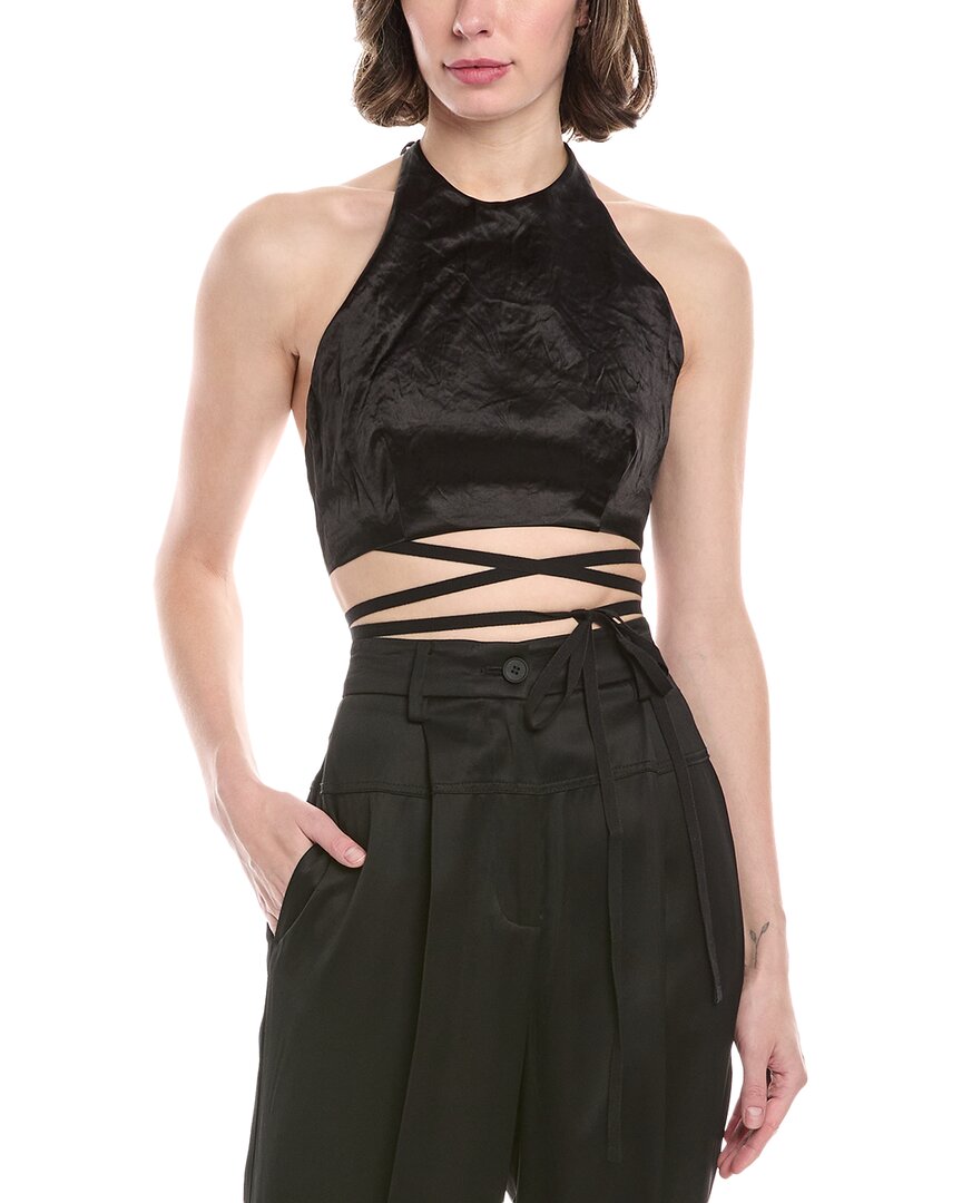 Sportmax Crinkle Finish Satin Halter Top In Black