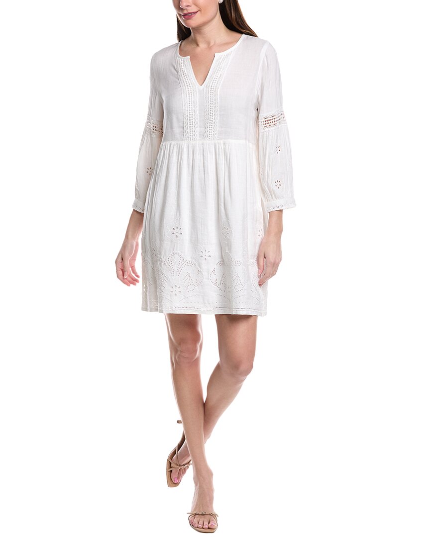 Tommy Bahama St. Lucia Split Neck Linen-blend Mini Dress In White
