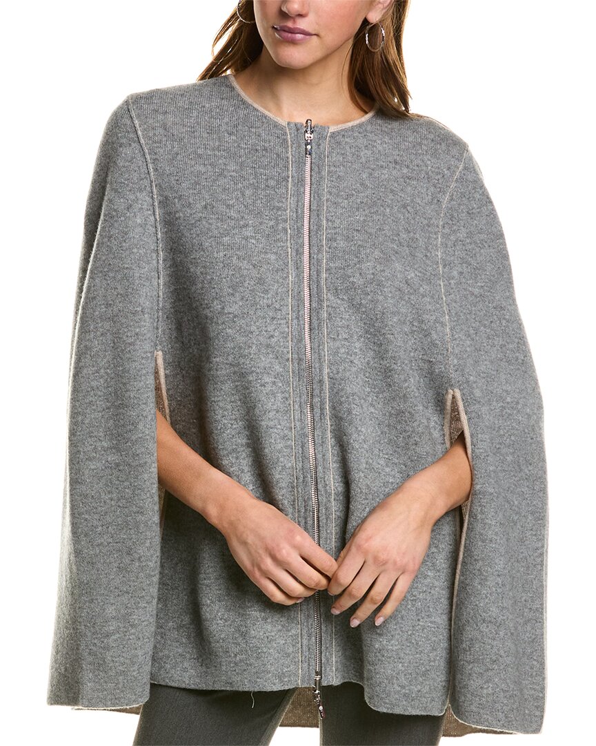 Incashmere Zip Front Reversible Cashmere Cape In Grey