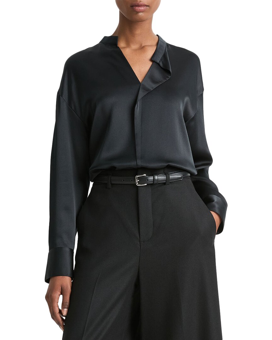 Vince Draped Stand Collar Silk Blouse
