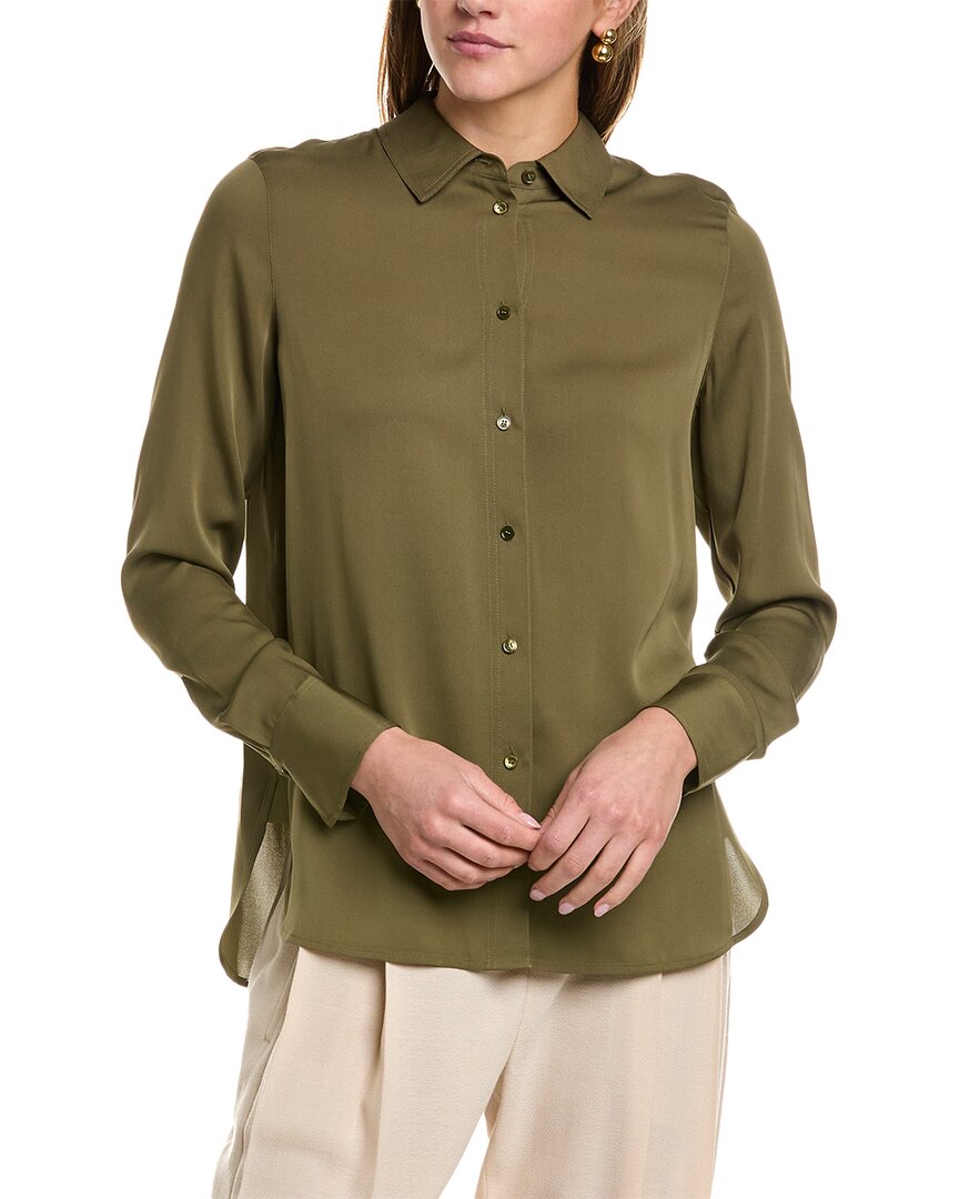 Vince Slim Fitted Silk-blend Blouse In Green