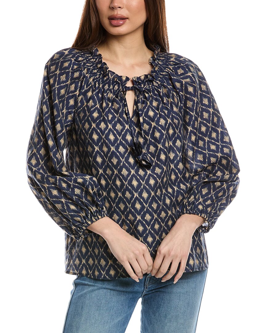 Tommy Bahama Diamond Cay Smocked Linen-blend Peasant Top In Blue