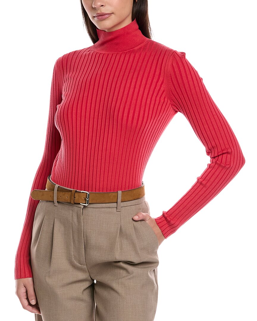 Lafayette 148 New York Ribbed Split Mock Neck Silk-blend Sweater In Red