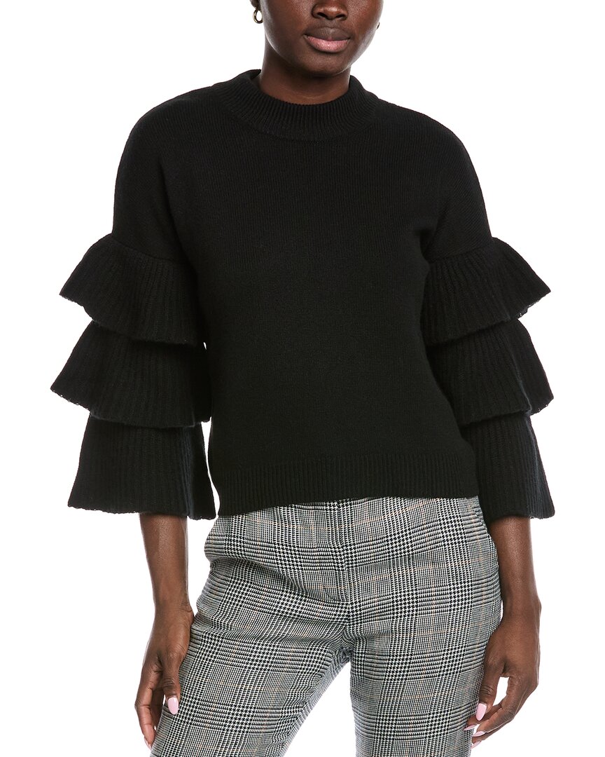 Autumn Cashmere Tiered Ruffle Sleeve Cashmere Sweater In Black