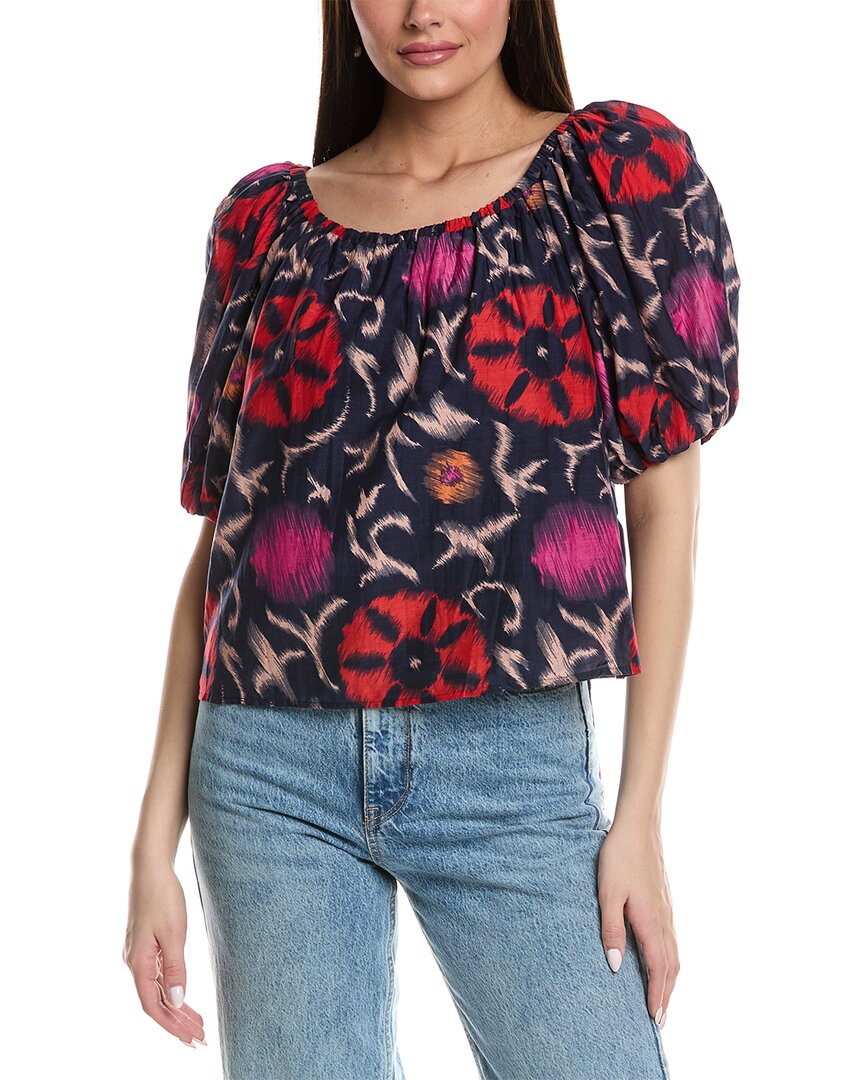 Shop Velvet By Graham & Spencer Bubble Sleeve Silk-blend Top In Red