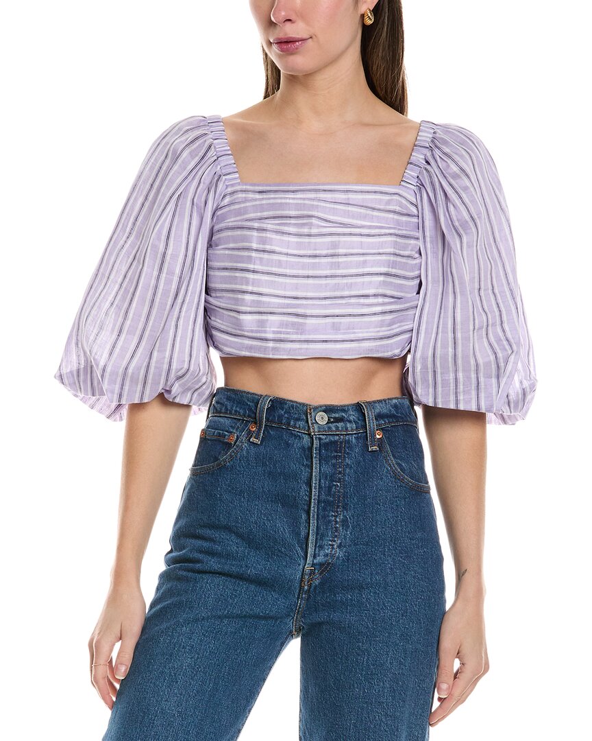 Sandro Cropped Striped Linen-blend Gauze Top In Purple