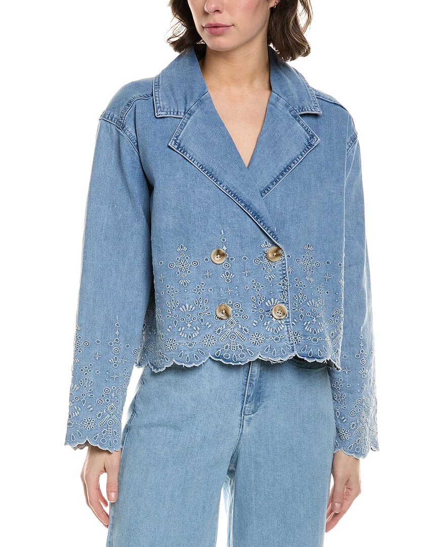 Requirements Embroidered Denim Blazer In Blue