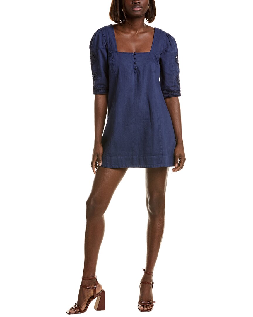 Free People Bali-hazel Hearts Linen-blend Mini Dress In Blue