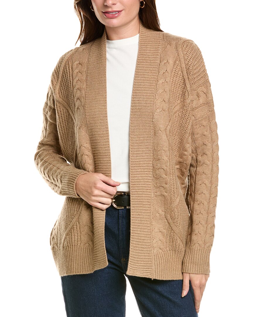Forte Cashmere Luxe Cable Wool & Cashmere-blend Cardigan In Brown
