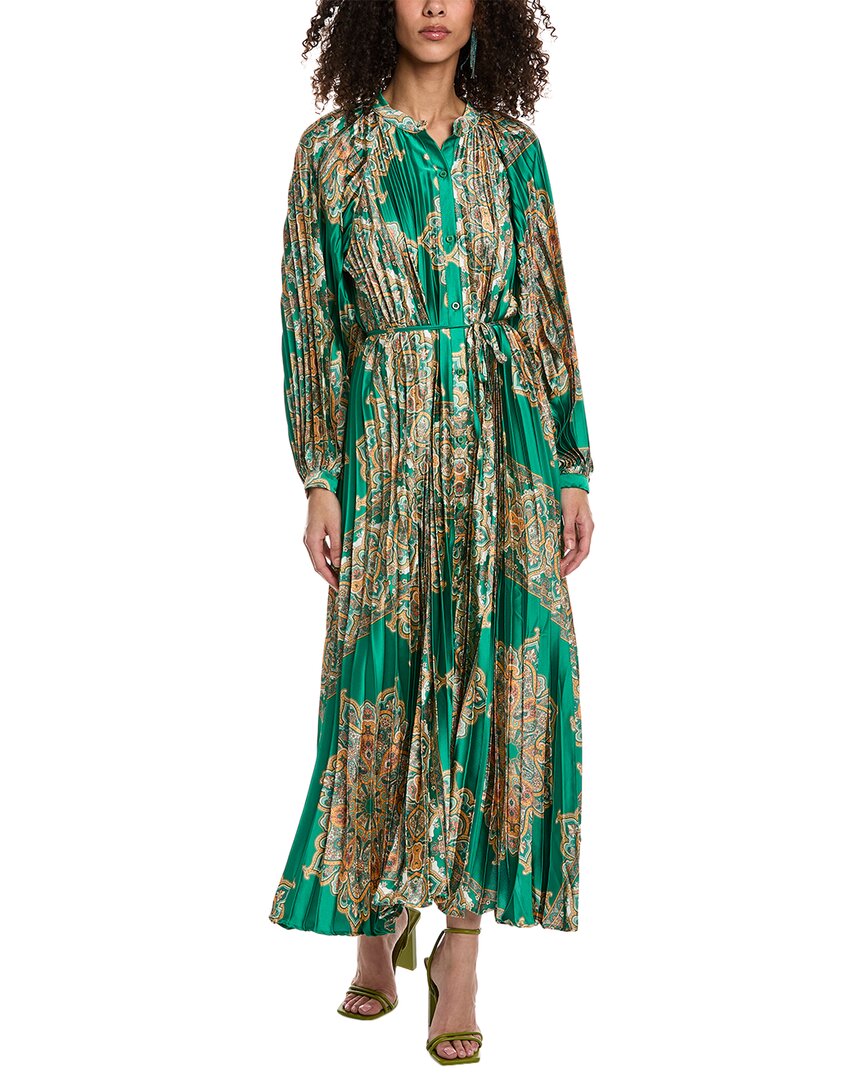 Shop Beulah Accordion Pleated Maxi Dress In Green