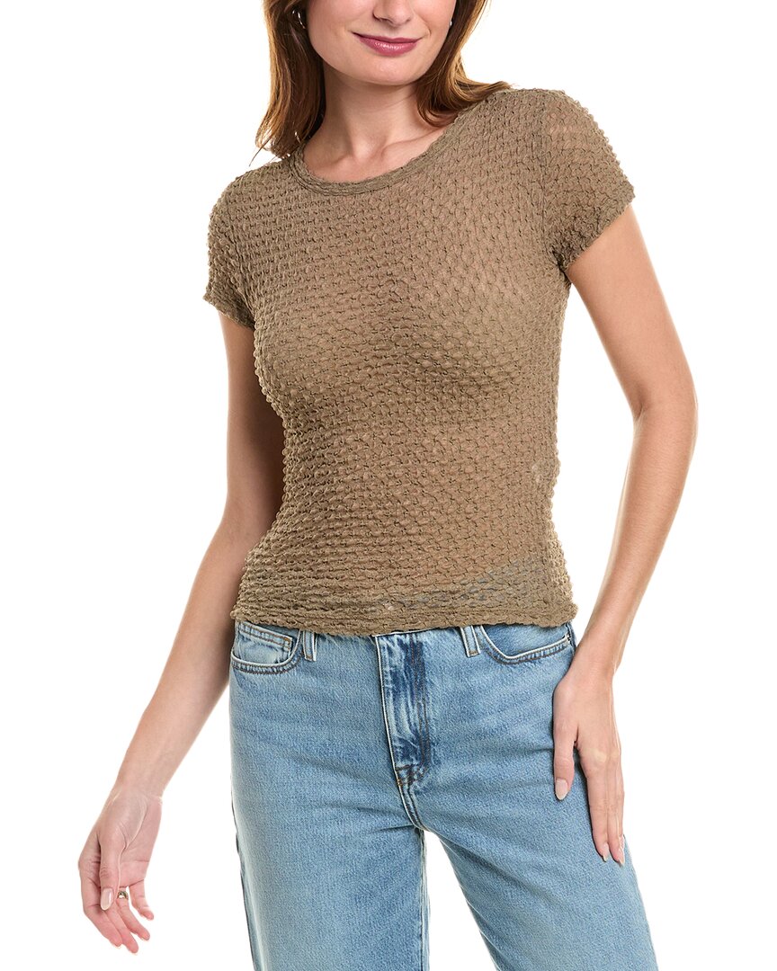 Frame Textured Semisheer Mesh T-shirt In Beige